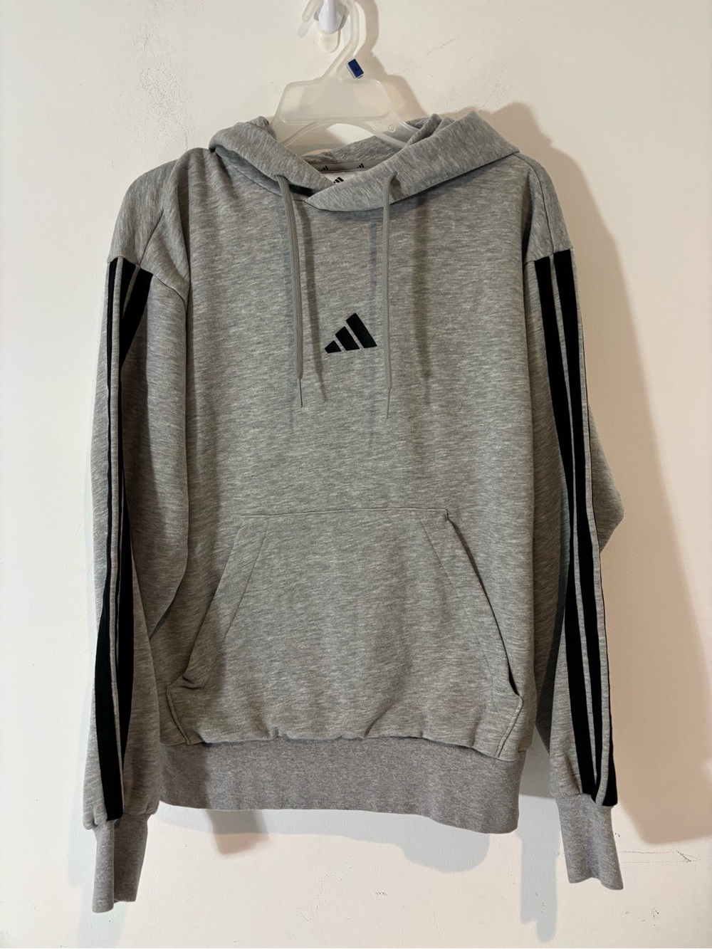 Adidas Mens Small Grey Logo Pullover Hoodie Casual Loungewear Athletic